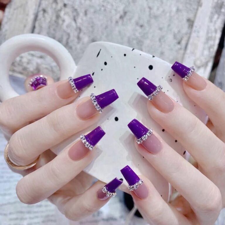 Purple and White Nails